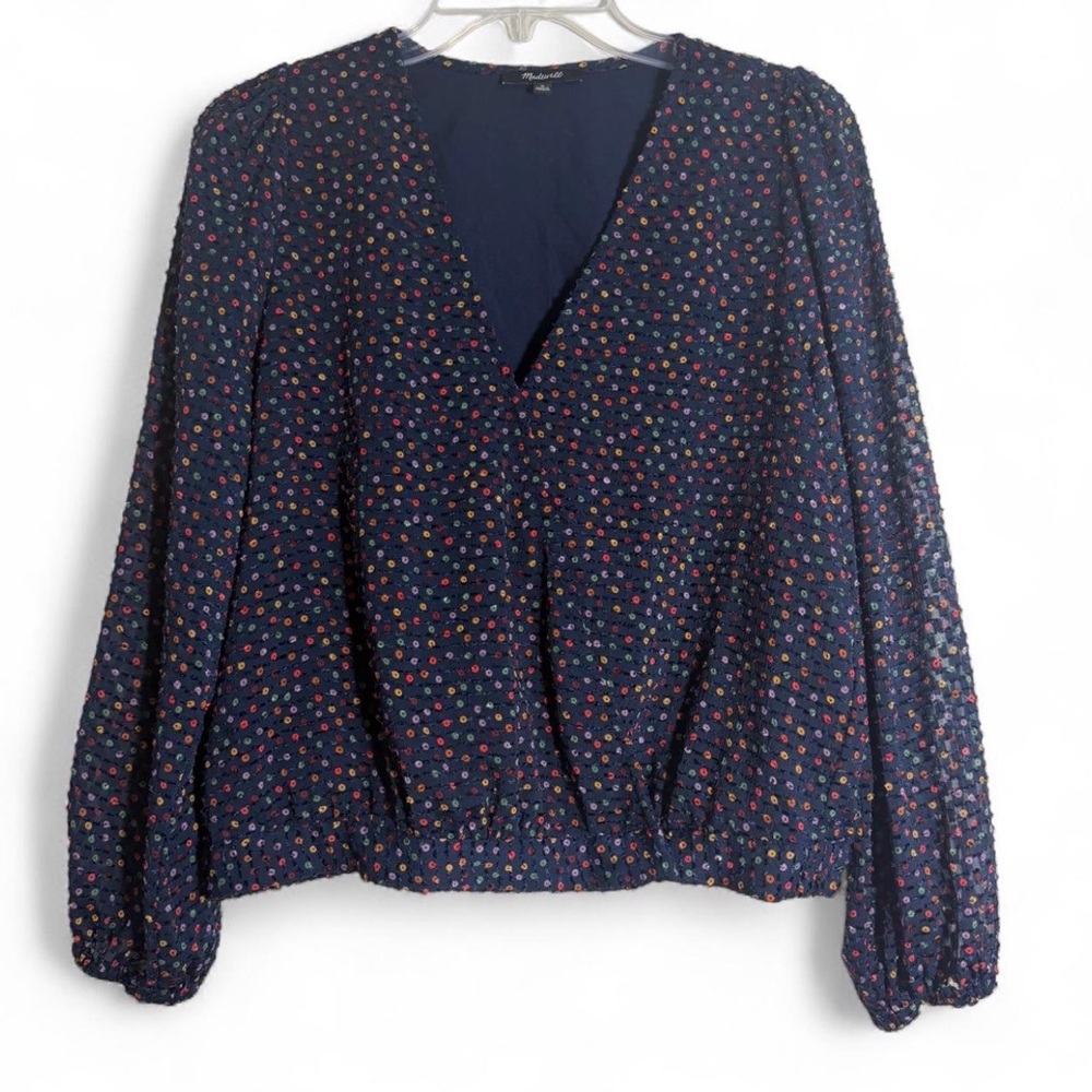 Long Sleeve Navy Polka Dot Blouse - Women